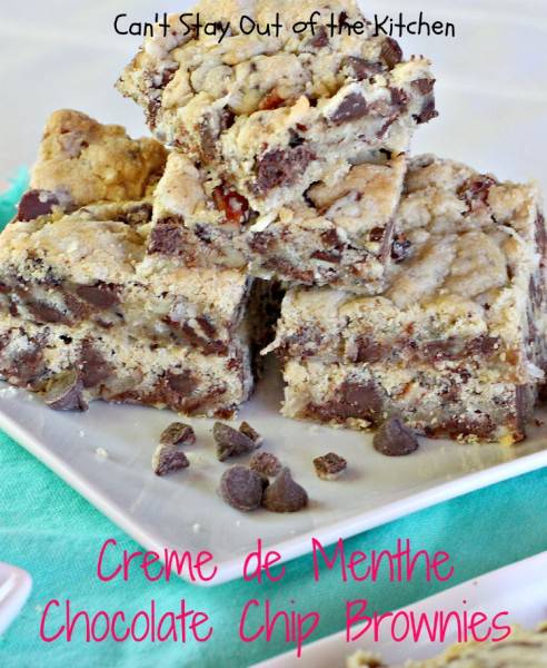 Creme De Menthe Chocolate Chip Brownies - Can't Stay Out Of The Kitchen