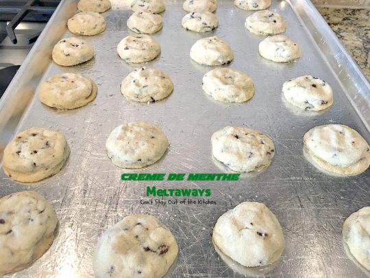 Creme de Menthe Meltaways | Can't Stay Out of the Kitchen | these fabulous melt-in-your-mouth #cookies use #Andes #cremedementhe baking chips. Awesome for #holidays or #StPatricksDay. #dessert #chocolate
