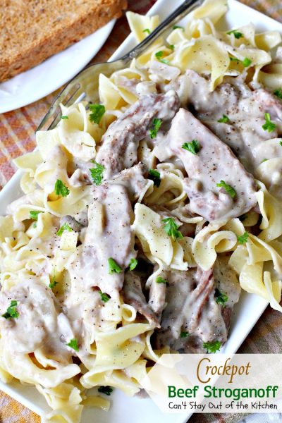 Crockpot Beef Stroganoff | Can't Stay Out of the Kitchen | the BEST and easiest #beef #stroganoff recipe ever! We make this entree all the time served over #noodles. #slowcooker