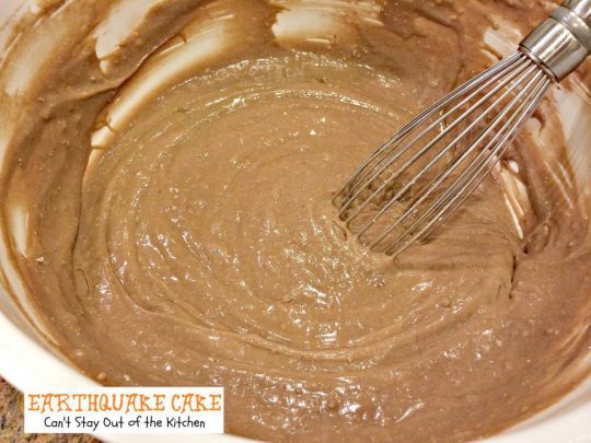 Earthquake Cake| Can't Stay Out of the Kitchen | this #cake is outrageous. Amazing flavors and texture and starts with a #chocolatecakemix. #coconut #pecans #dessert #cheesecake