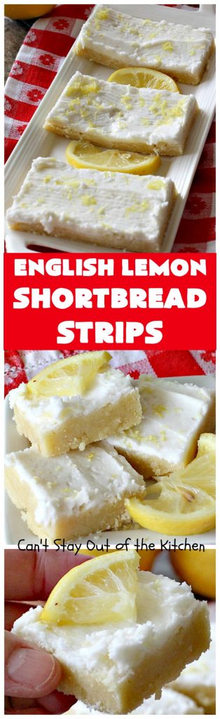 English Lemon Shortbread Strips | Can't Stay Out of the Kitchen | these amazing #lemon bars have a lemony icing to die for. They're terrific for #holiday parties, #Christmas #cookie exchanges or #tailgating. #dessert