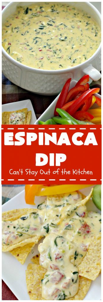 Espinaca Dip | Can't Stay Out of the Kitchen | this fabulous #TexMex #appetizer is perfect for #tailgating parties & potlucks. Everything is dumped in the #crockpot! Jose Peppers Cantina #copycat recipe.