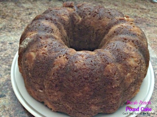 Fresh Peach Pound Cake | Can't Stay Out of the Kitchen | this luscious #poundcake is filled with #peaches and #almondextract and it's super moist because of sour cream. #dessert #cake