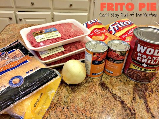 Frito Pie | Can't Stay Out of the Kitchen | this easy 6-ingredient #recipe is absolutely terrific. The casserole has #TexMex flavors with layers of #beef mixed with #chili, #Fritos & lots of #cheese. #glutenfree #CincoDeMayo