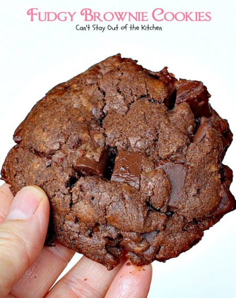 Fudgy Brownie Cookies | Can't Stay Out of the Kitchen | These #chocolate #cookies are awesome. I've made them 3 times in 2 weeks! They use 3 kinds of chocolate & are great for #holiday #baking. #dessert 