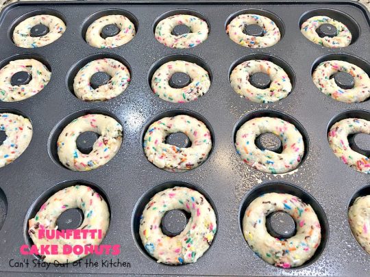 Funfetti Cake Donuts | Can't Stay Out of the Kitchen | my favorite #donut #recipe. These have delightful #almond flavoring in the donut & icing. #Sprinkles make everything better! Great for a #holiday #breakfast like #MemorialDay or #FathersDay. #Funfetti #FunfettiCakeDonuts #HolidayBreakfast