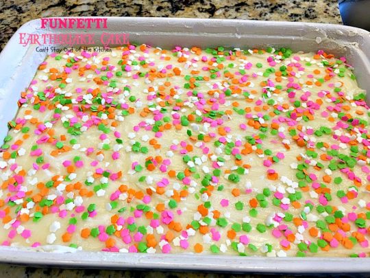Funfetti Earthquake Cake | Can't Stay Out of the Kitchen | this is the perfect #cake for #birthdays or special occasions. #Creamcheese icing bakes into the cake causing volcano-like craters & an earthquake! #dessert #funfetti