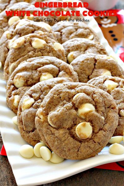 Gingerbread White Chocolate Cookies | Can't Stay Out of the Kitchen | this incredibly easy 5-ingredient #cookie recipe is heavenly. It's terrific for #holiday baking, #Christmas cookie exchanges & office parties. #dessert #gingerbread #chocolate