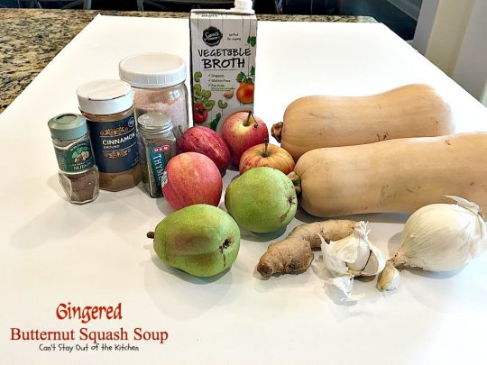 Gingered Butternut Squash Soup | Can't Stay Out of the Kitchen | this fantastic #soup will remind you of #PaneraBread's Autumn Squash Chowder! Uses #apples, #pears, fresh #ginger & cinnamon. #glutenfree #vegan