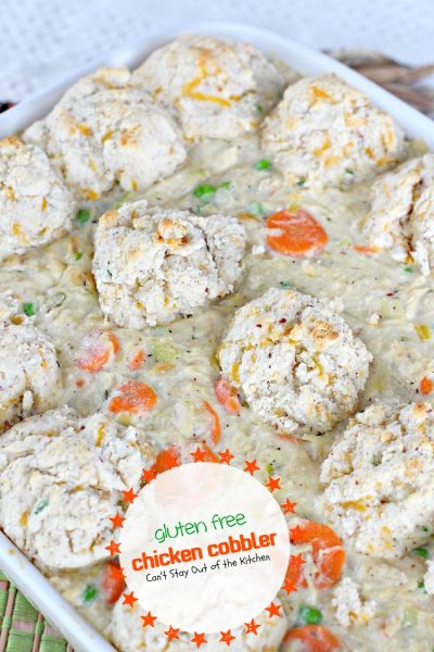 Gluten Free Chicken Cobbler | Can't Stay Out of the Kitchen | fabulous #chicken #potpie recipe with #peas, #carrots and homemade #glutenfree #biscuits. 