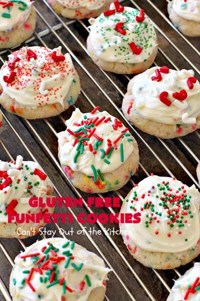 Gluten Free Funfetti Cookies | Can't Stay Out of the Kitchen | these marvelous #cookies use only 5 ingredients! They are terrific for #Christmas cookie exchanges, #holiday parties, birthdays or anytime you want to make a #glutenfree #dessert for friends or family.