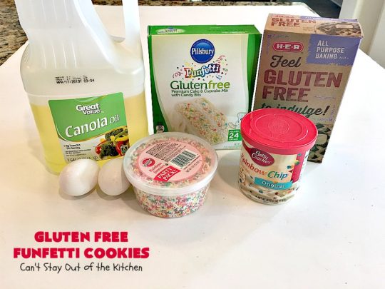 Gluten Free Funfetti Cookies | Can't Stay Out of the Kitchen | these marvelous #cookies use only 5 ingredients! They are terrific for #Christmas cookie exchanges, #holiday parties, birthdays or anytime you want to make a #glutenfree #dessert for friends or family.