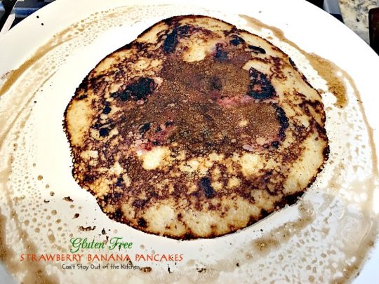 Gluten Free Strawberry Banana Pancakes | Can't Stay Out of the Kitchen | these lovely #pancakes are filled with both #strawberries and #bananas. Healthy, #glutenfree recipe that's great for a #holiday #breakfast.