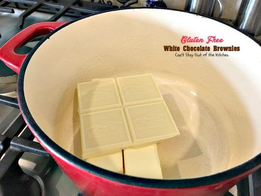 Gluten Free White Chocolate Brownies | Can't Stay Out of the Kitchen | these amazing #fudgy #brownies are made with #Ghirardelli white #chocolate. Great for #tailgating! #glutenfree #dessert