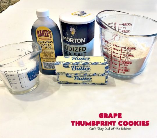 Grape Thumbprint Cookies | Can't Stay Out of the Kitchen | these amazing #cookies are filled with #grape jam & glazed with a powdered sugar icing. They're wonderful for any kind of #holiday or special occasion #baking. #dessert