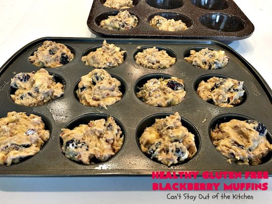 Healthy Gluten Free Blackberry Muffins | Can't Stay Out of the Kitchen | these fantastic #blackberry #muffins are made with #glutenfree flour & coconut sugar for a healthy alternative to regular muffins. They're perfect for a #holiday #breakfast like #MothersDay or #FathersDay. 