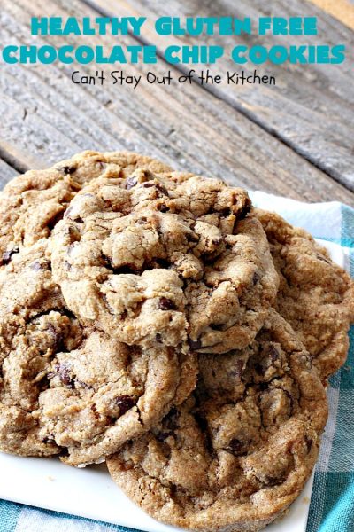 Healthy Gluten Free Chocolate Chip Cookies | Can't Stay Out of the Kitchen | these fantastic #chocolatechipcookies are made with #Krusteaz #glutenfree flour & coconut sugar. It's hard to believe this amazing #dessert is gluten free. #tailgating #chocolate #cookie