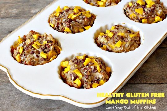 Healthy Gluten Free Mango Muffins | Can't Stay Out of the Kitchen | these amazing #mango #muffins use #glutenfree flour & coconut sugar. They're a fantastic alternative to regular muffins. Great for a #holiday #breakfast like #MothersDay or #FathersDay, too.