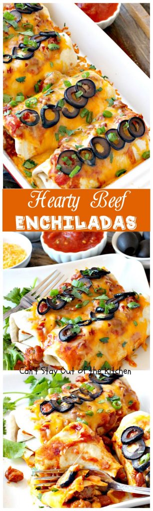 Hearty Beef Enchiladas | Can't Stay Out of the Kitchen | quick & easy #beef and bean #enchiladas with #salsa and enchilada sauce. #TexMex