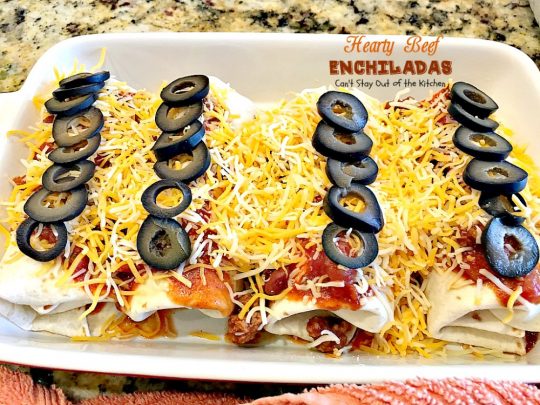 Hearty Beef Enchiladas | Can't Stay Out of the Kitchen | quick & easy #beef and bean #enchiladas with #salsa and enchilada sauce. #TexMex
