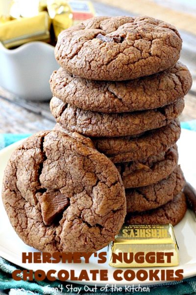 Hershey's Nugget Chocolate Cookies | Can't Stay Out of the Kitchen | these fantastic #chocolate #cookies have #HersheysNuggets added to the dough. Terrific way to use up #Halloween candy. #dessert