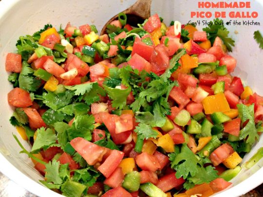 Homemade Pico de Gallo | Can't Stay Out of the Kitchen | fantastic #TexMex #appetizer. It's also terrific served over grilled chicken and fish or with salads, burritos or other #Mexican entrees. #GlutenFree #PicoDeGallo