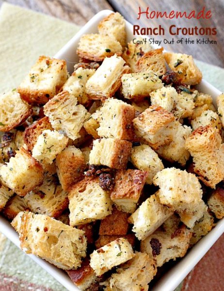 Homemade Ranch Croutons | Can't Stay Out of the Kitchen | these fabulous #glutenfree #croutons are made with #RanchDressingMix for spectacular flavor. Great with #soups or #salads.