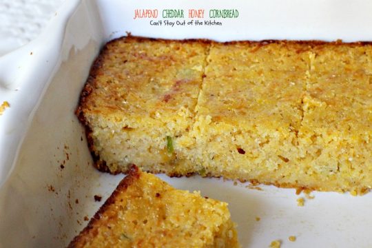 Jalapeno Cheddar Honey Cornbread | Can't Stay Out of the Kitchen | dynamite #cornbread that's sweet and spicy. Great with #chili. #jalapenos #cheddarcheese