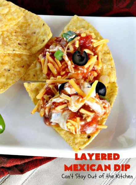 Layered Mexican Dip | Can't Stay Out of the Kitchen | this super easy 5-ingredient #appetizer can be made in a jiffy! It's perfect for #tailgating parties, potlucks, grilling out or anytime you're getting together with company. Everyone always loves it! #salsa #TexMex #cheddarcheese #EasyAppetizer #EasyTexMexAppetizer #LayeredMexicanDip