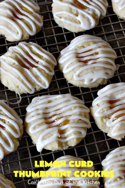 Lemon Curd Thumbprint Cookies | Can't Stay Out of the Kitchen | these delectable #thumbprintcookies are terrific for the #holidays & #Christmas #baking. #LemonCurd gives them a little bite & the vanilla icing on top makes them sweetly heavenly. #cookies #dessert #lemon #LemonDessert #HolidayDessert #ChristmasDessert #ChristmasCookieExchange #ChristmasCookie