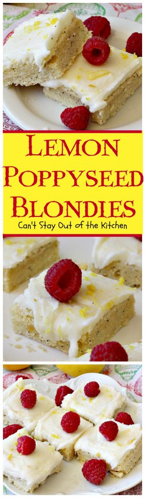 Lemon Poppyseed Blondies | Can't Stay Out of the Kitchen | these luscious #lemon #poppyseed #cookies have a scrumptious lemon frosting you'll be drooling over! #dessert