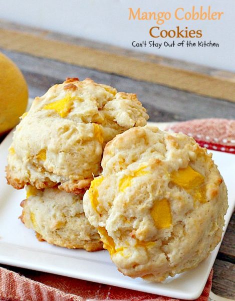 Mango Cobbler Cookies | Can't Stay Out of the Kitchen | these delightful #cookies use #mangos and #GreekYogurt and taste like eating a mango cobbler! Terrific #dessert.