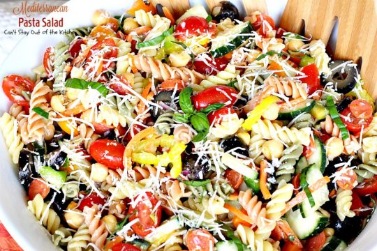 Mediterranean Pasta Salad | Can't Stay Out of the Kitchen | this fabulous #pastasalad is great for potlucks or #holiday picnics. It has a delicious homemade basil #vinaigrette. #salad