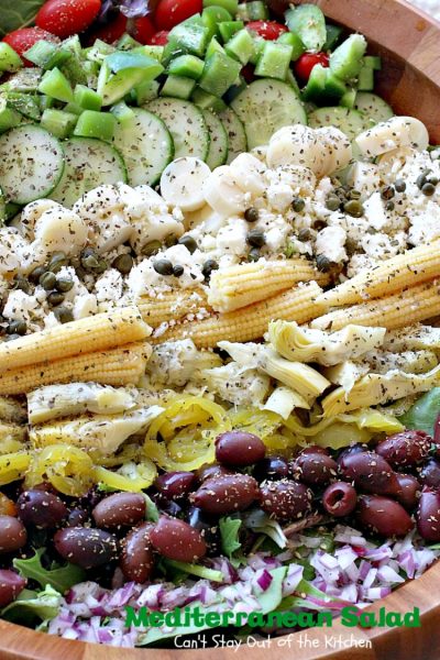 Mediterranean Salad | Can't Stay Out of the Kitchen | this spectacular #salad has many #Mediterranean veggies that make it even better than a traditional #Greeksalad. #glutenfree