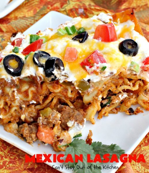 Mexican Lasagna | Can't Stay Out of the Kitchen | this awesome #lasagna has a #TexMex twist that's irresistible. It's so easy since you don't have to pre-cook the #noodles. Perfect for company & #holiday dinners. #CincoDeMayo #beef #cheese 