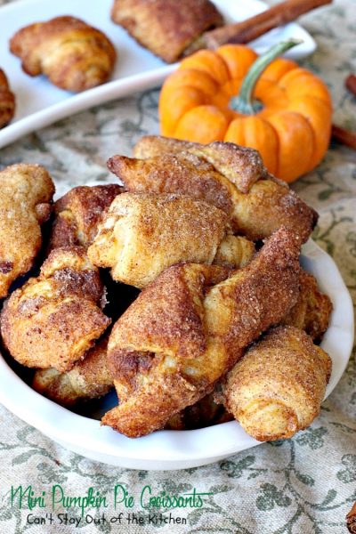 Mini Pumpkin Pie Croissants | Can't Stay Out of the Kitchen | these lovely #croissants taste like eating #pumpkinpie! Quick and easy since they use #crescentrolls. #pumpkin #breakfast