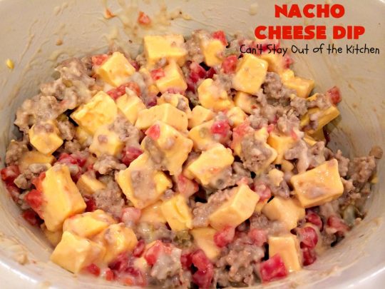 Nacho Cheese Dip | Can't Stay Out of the Kitchen | fantastic 4-ingredient #TexMex #appetizer that's fabulous for #tailgating, #NewYearsEve or #SuperBowl parties. #sausage #Velveeta