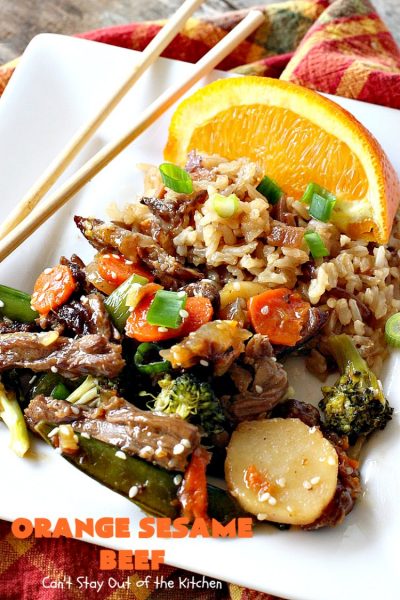 Orange Sesame Beef | Can't Stay Out of the Kitchen | this mouthwatering #Asian #beef entree is made with an amazing #orangemarmalade sauce that's wonderful. It's a quick & easy 30-minute meal making it perfect for weeknights or #holiday or company dinners like #Easter, #MothersDay or #FathersDay. #rice #glutenfree #broccoli