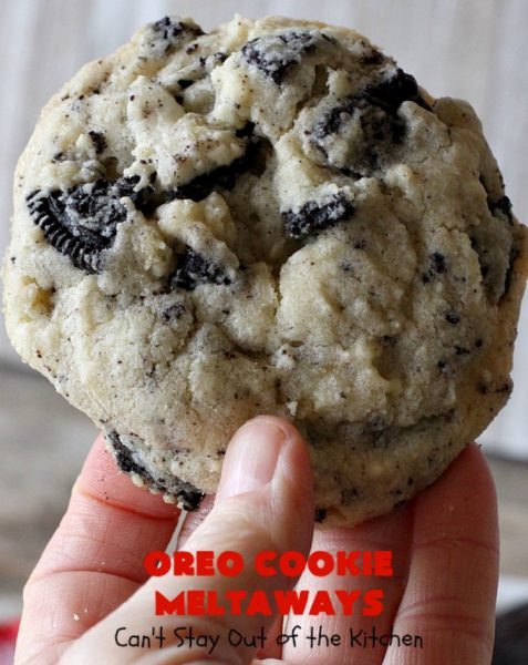 Oreo Cookie Meltaways | Can't Stay Out of the Kitchen | these over-the-top #cookies simply dissolve in your mouth! They're rich, decadent, chocolaty and so enjoyable! If you like #Oreos, you'll love them in this #dessert. #chocolate #OreoDessert #ChocolateDessert #ChristmasCookieExchange #tailgating