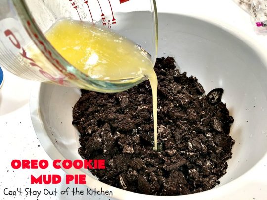 Oreo Cookie Mud Pie | Can't Stay Out of the Kitchen | this spectacular layered #dessert has an #Oreo crust, a #cheesecake layer, a #chocolate #pudding layer, and a #CoolWhip layer with #maraschinocherries. This amazing dessert is always raved over whenever I make it! #chocolatedessert #OreoDessert