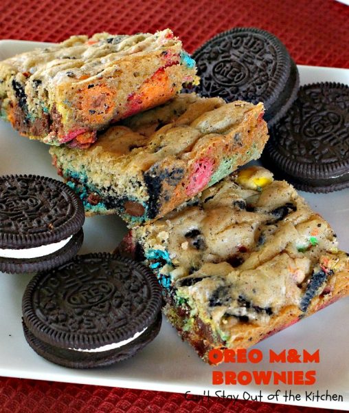 Oreo M&M Brownies | Can't Stay Out of the Kitchen | these over-the-top #brownies are filled with #Oreos & #MMs. They are rich, decadent & divine! If you love M&Ms and Oreos, you'll love the combination in this fantastic #dessert. #Chocolate #tailgating #ChocolateDessert #MMDessert #cookie #OreoDessert #FourthOfJulyDessert #LaborDayDessert