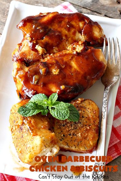 Oven Barbecued Chicken and Biscuits | Can't Stay Out of the Kitchen | this quick & easy 7-ingredient #chicken entree is perfect for weeknights when you're short on time. It only takes 5 minutes to prepare. This kid-friendly #casserole is absolutely mouthwatering. Our company loved it. #biscuits #BBQ #parmesancheese #BBQChicken 