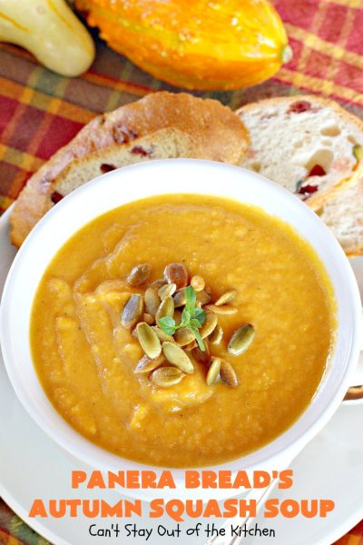 Panera Bread's Autumn Squash Soup | Can't Stay Out of the Kitchen | This awesome #soup is a terrific #copycat #recipe of #PaneraBread's version. This #glutenfree version can easily be made #vegan. #pumpkin #butternutsquash