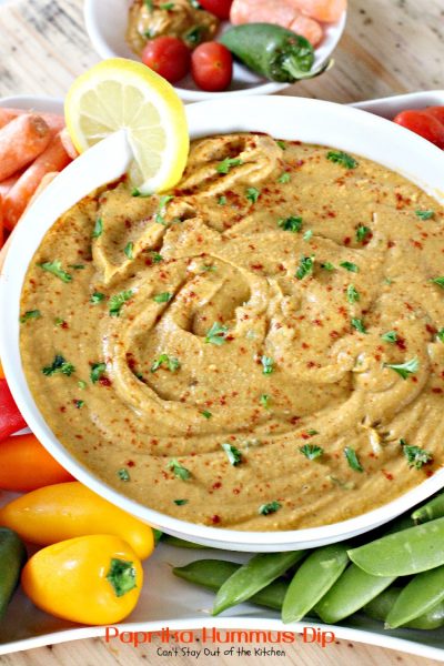 Paprika Hummus Dip | Can't Stay Out of the Kitchen | this healthy, low-calorie #appetizer is a great #tailgating snack. #glutenfree #vegan