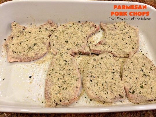 Parmesan Pork Chops | Can't Stay Out of the Kitchen | this easy 6-ingredient #porkchop dish can be oven ready in 5 minutes! The coating is absolutely mouthwatering. It's terrific for company or #holiday meals like #MothersDay or #FathersDay. #pork