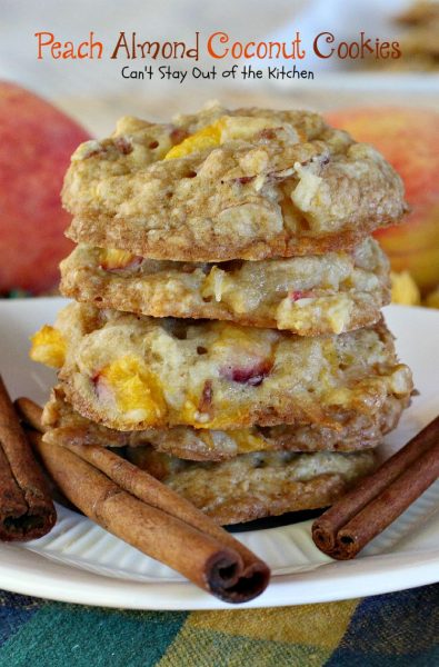 Peach Almond Coconut Cookies | Can't Stay Out of the Kitchen | these crunchy #cookies are filled with #peaches #almonds and #coconut and taste amazing. #dessert