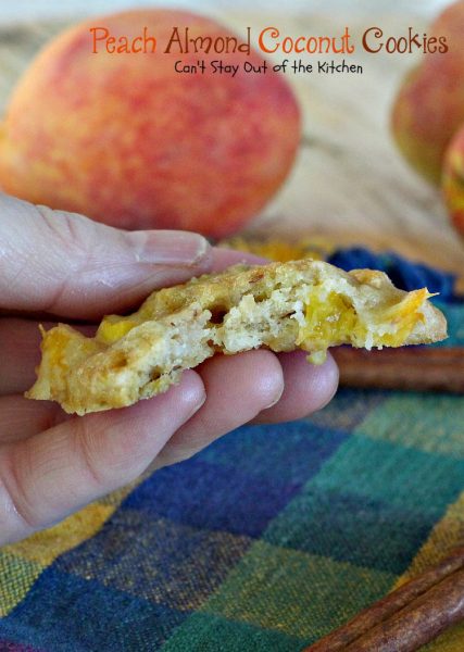 Peach Almond Coconut Cookies | Can't Stay Out of the Kitchen | these crunchy #cookies are filled with #peaches #almonds and #coconut and taste amazing. #dessert