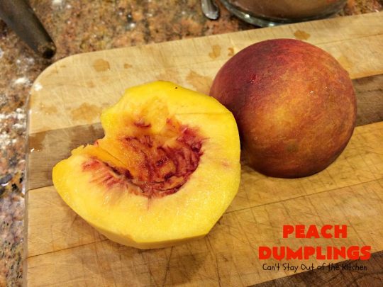 Best Ever Peach Dumplings | Can't Stay Out of the Kitchen | these #peach #dumplings are absolutely irresistible. One bite & you'll be hooked forever! This homemade from scratch recipe is a little more work than some #recipes but it's worth it. Our company always loves it when I make this spectacular #dessert. #holidays #FourthofJuly #LaborDay