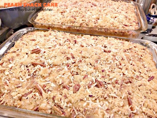 Peach Snack Cake | Can't Stay Out of the Kitchen | this has always been one of our favorite #cake recipes. It's great as a #coffeecake for #breakfast or serve for #dessert. #Peaches