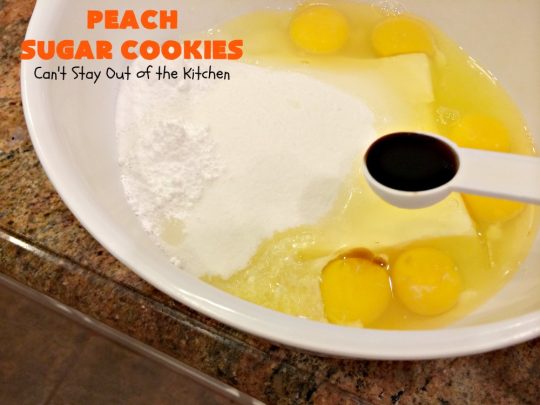 Peach Sugar Cookies | Can't Stay Out of the Kitchen | these #cookies are fantastic!  This #dessert is filled with fresh #peaches so the cookies turn out heavenly. #peachdessert